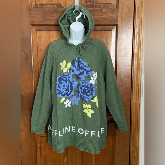 OFFLINE By Aerie Green Floral Rose Print Sweater Hoodie Size Medium - Picture 5 of 14